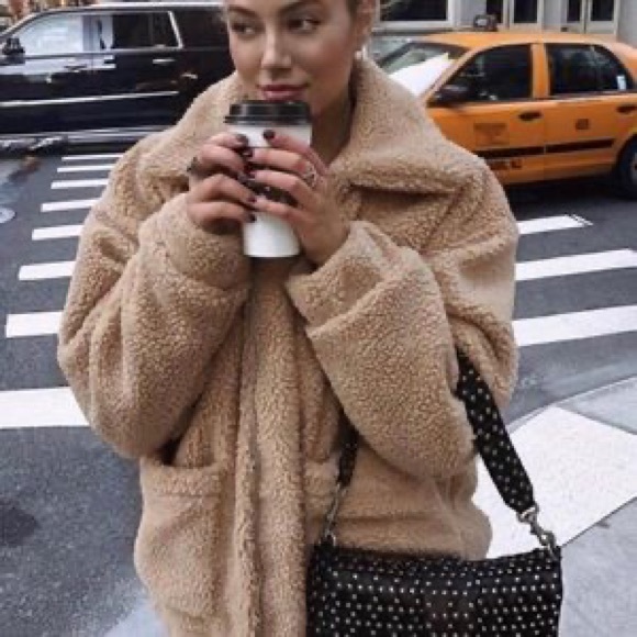 Princess Polly Oversized Tan Zip Up Teddy Coat Blogger Fav - Picture 4 of 13